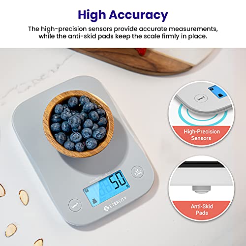 Etekcity Food Kitchen Scale, Digital Grams and Ounces for Weight Loss, Baking, Cooking, Keto and Meal Prep, LCD Display, Medium, 304 Stainless Steel