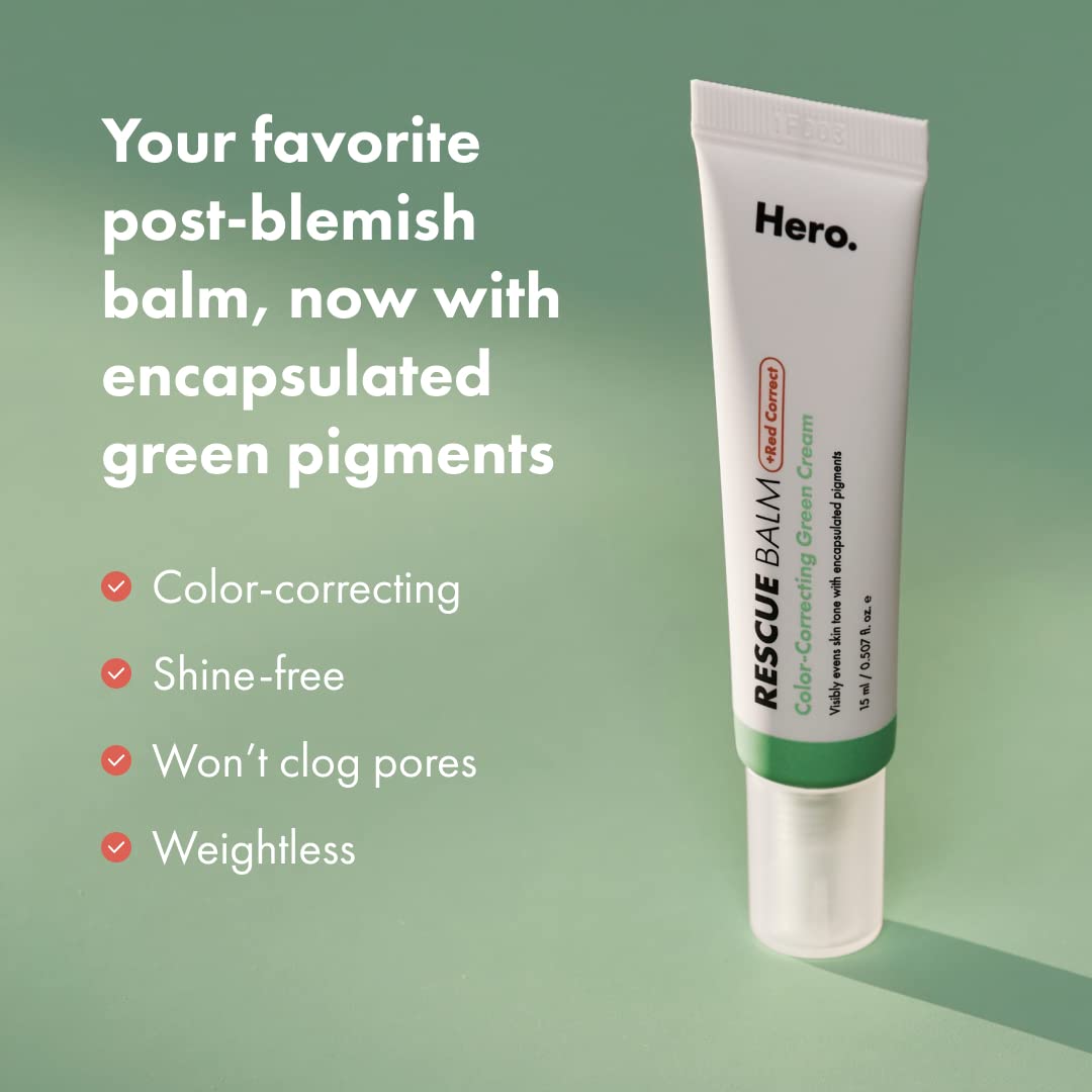 Hero Cosmetics Rescue Balm +Red Correct Post-Blemish Recovery Cream, Nourishing, Calming, Dermatologist Tested (15ml)