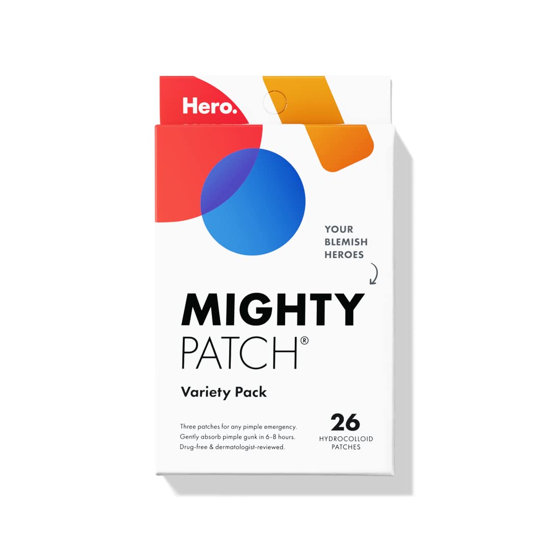 Mighty Patch™ Variety Pack from Hero Cosmetics - Hydrocolloid Acne Pimple Patches for Covering Zits and Blemishes, Spot Stickers for Face and Skin, Korean Skin Care, 26 ct