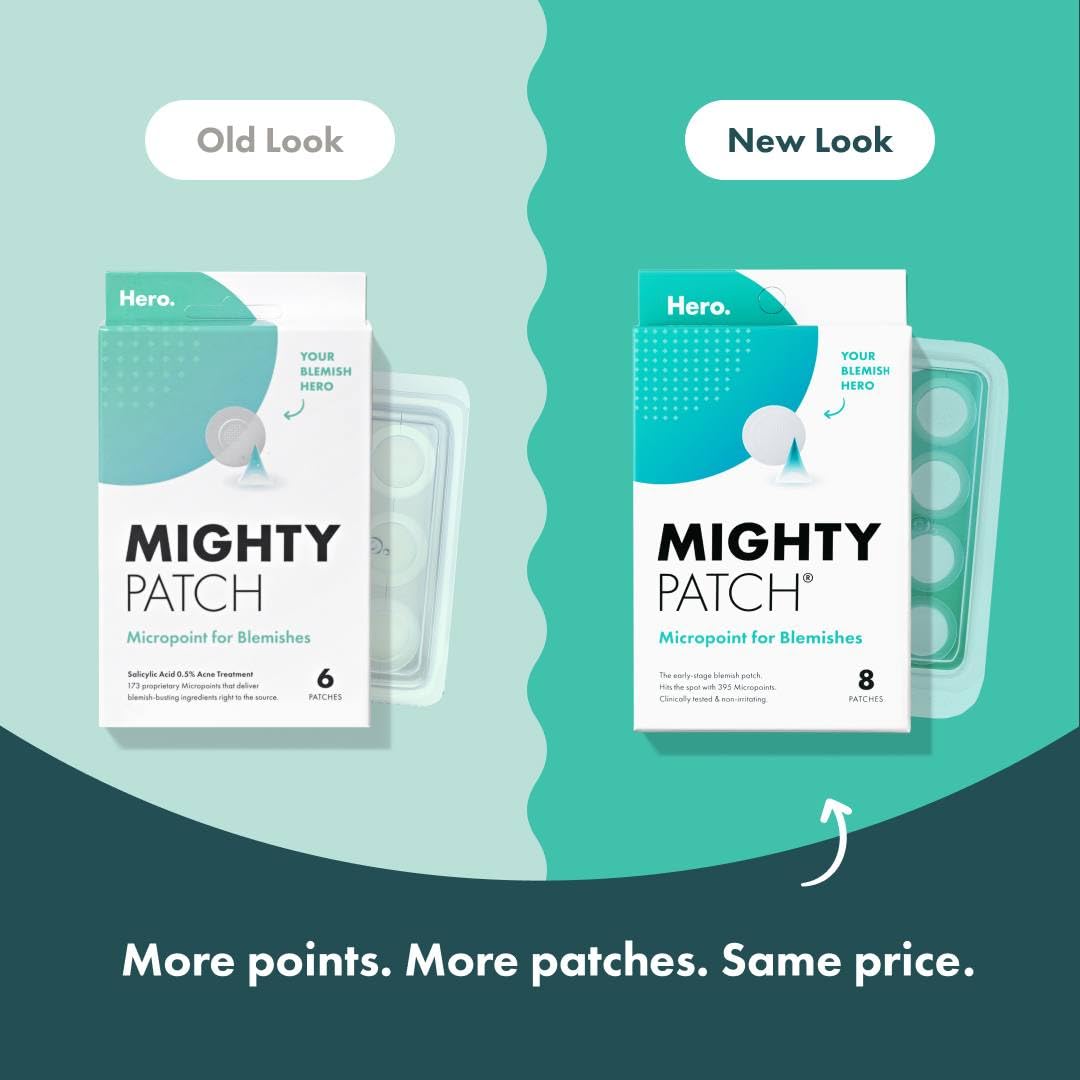 Mighty Patch Micropoint™ for Blemishes from Hero Cosmetics - Hydrocolloid Acne Spot Treatment Patch for Early Stage Zits and Hidden Pimples, 395 Micropoints (8 Patches)