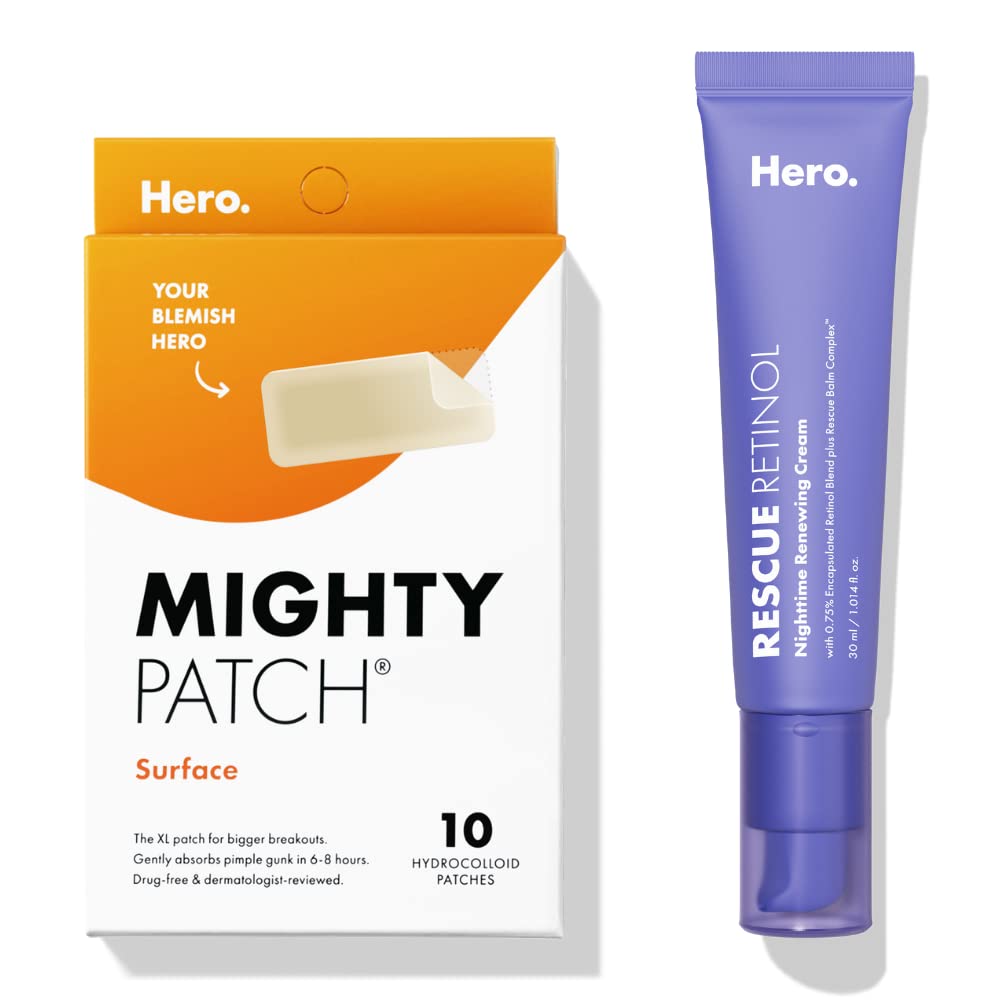 Hero Cosmetics Mighty Patch™ Surface Patch and Rescue Retinol Nighttime Renewing Cream Bundle