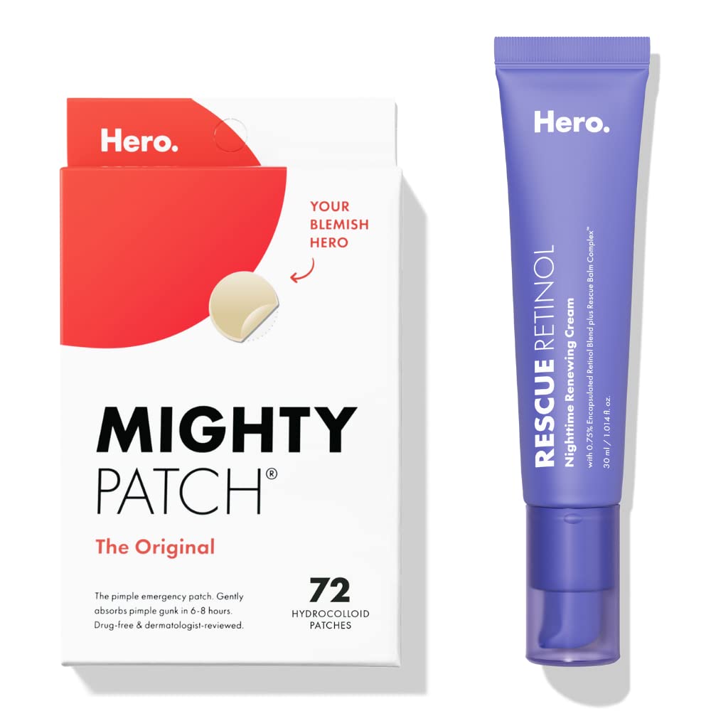 Hero Cosmetics Mighty Patch™ Original Patch 72ct and Rescue Retinol Nighttime Renewing Cream Bundle