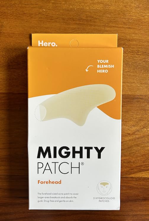 Hero Cosmetics Mighty Patch™ Forehead Patch - Hydrocolloid Acne Pimple Patch, Contoured to Cover Larger Area of Zits and Blemishes - Drug-Free and Suitable for Sensitive Skin (5 Count)