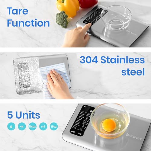 Etekcity Food Kitchen Scale, Digital Grams and Ounces for Weight Loss, Baking, Cooking, Keto and Meal Prep, LCD Display, Medium, 304 Stainless Steel