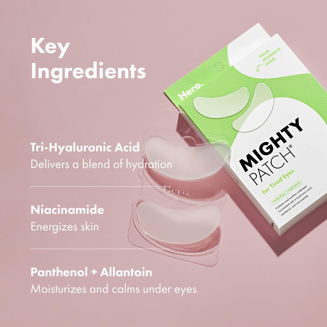 HERO COSMETICS Mighty Patch™ for Tired Eyes Patches - Soothing Hydrogel Patches - Awakens and Visibly De-puffs Undereyes with Multiple Applications (6 Count)