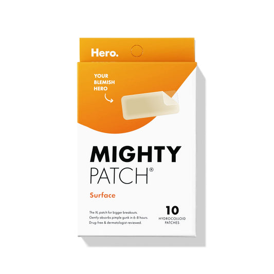 Mighty Patch Surface from Hero Cosmetics - Hydrocolloid Spot Patch for Body, Cheek, Forehead, and Chin, Vegan-friendly (10 Count)