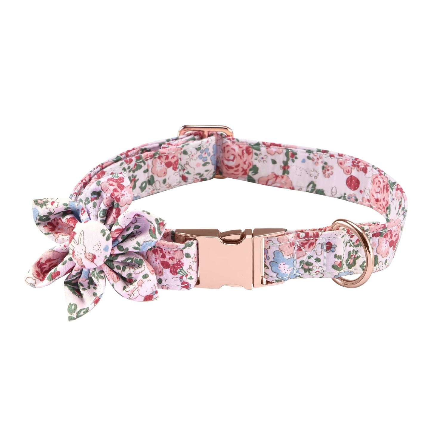 Dog Collar with Flower, Cute Floral Dog Collar for Small Medium Large Girl Female Puppy Pet with Adjustable Safety Metal Buckle and D Ring