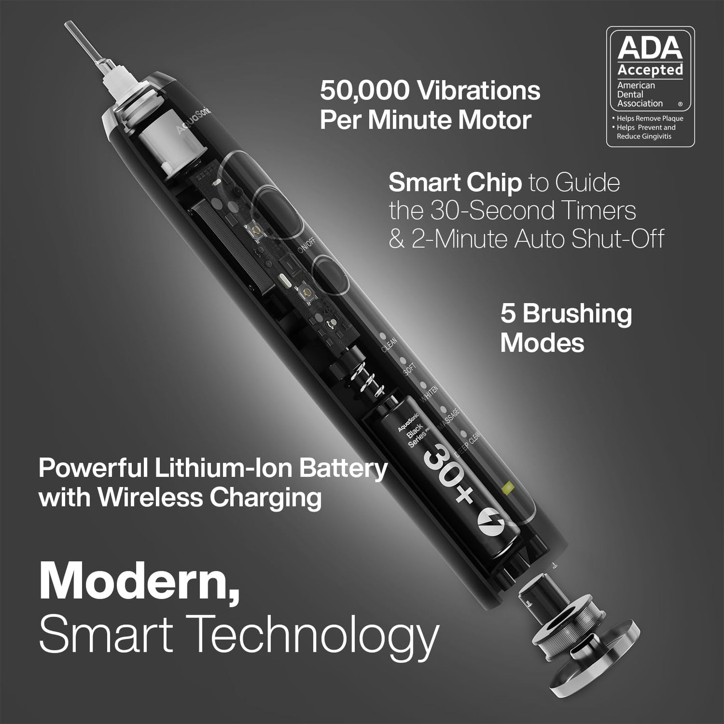 Aquasonic Black Series PRO – Ultra-Whitening Electric Toothbrush – 5 Modes & Smart Timers – Premium Travel Case & 6 Proflex Brush Heads – ADA Accepted Toothbrush