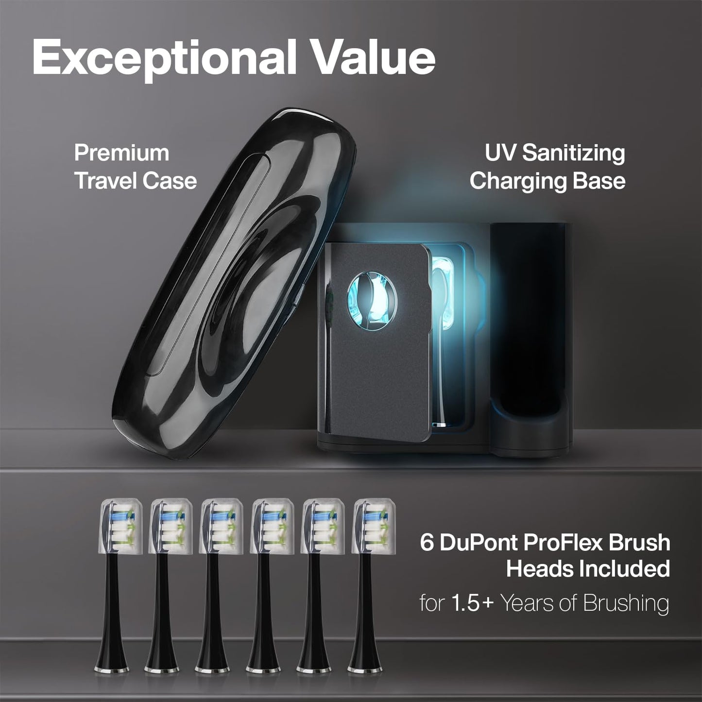 Aquasonic Black Series PRO – Ultra-Whitening Electric Toothbrush – 5 Modes & Smart Timers – Premium Travel Case & 6 Proflex Brush Heads – ADA Accepted Toothbrush