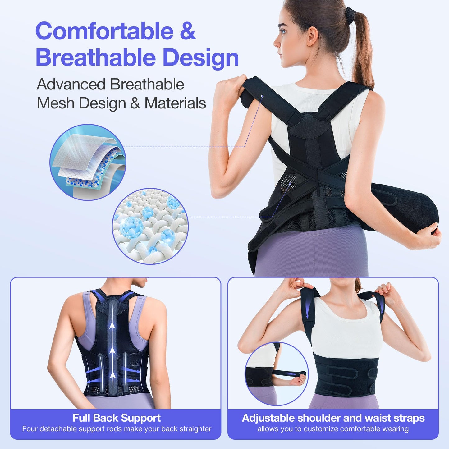 Posture Corrector for Women and Men, Upgraded Full Back Brace Support, Adjustable Shoulder Straightener for Improving Back Posture, Relief for Upper and Lower Back, Lumbar, Neck, Shoulder Pain