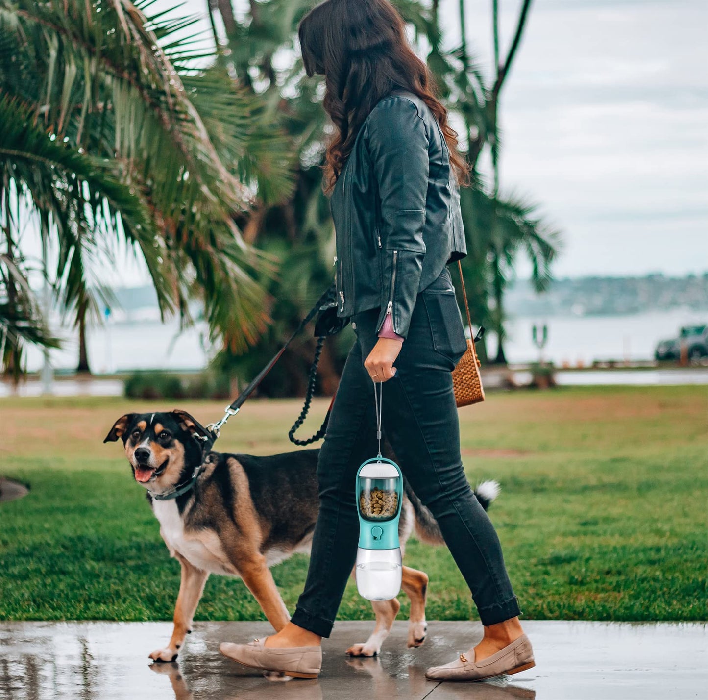 Dog Water Bottle with Food Container, Travel Puppy Water Bowl, Portable Pet Dispenser, Dog Stuff Accessories Items, Puppy Essentials Necessities for Yorkie Cat Walking and Hiking Dog Gift