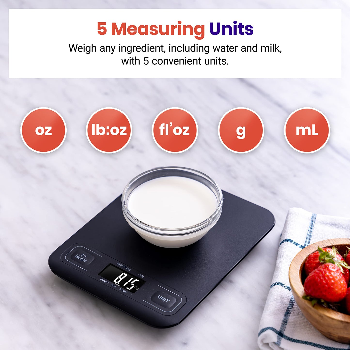 Etekcity Food Kitchen Scale, Digital Grams and Ounces for Weight Loss, Baking, Cooking, Keto and Meal Prep, LCD Display, Medium, 304 Stainless Steel