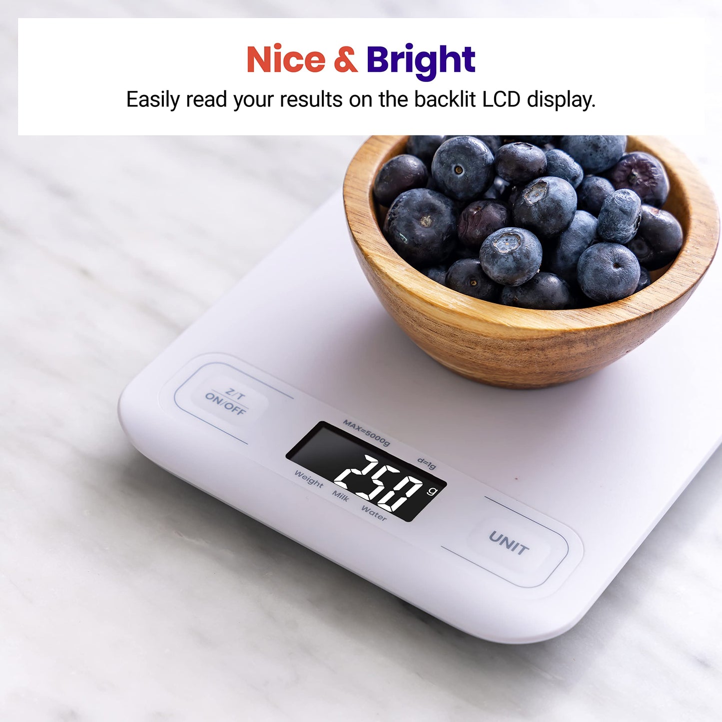 Etekcity Food Kitchen Scale, Digital Grams and Ounces for Weight Loss, Baking, Cooking, Keto and Meal Prep, LCD Display, Medium, 304 Stainless Steel