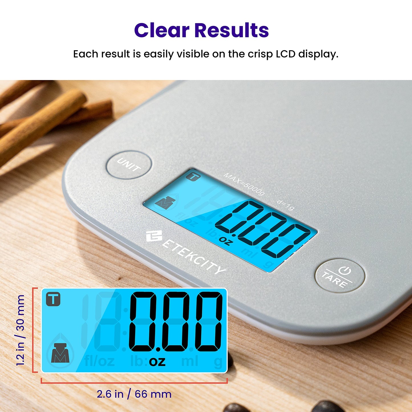 Etekcity Food Kitchen Scale, Digital Grams and Ounces for Weight Loss, Baking, Cooking, Keto and Meal Prep, LCD Display, Medium, 304 Stainless Steel