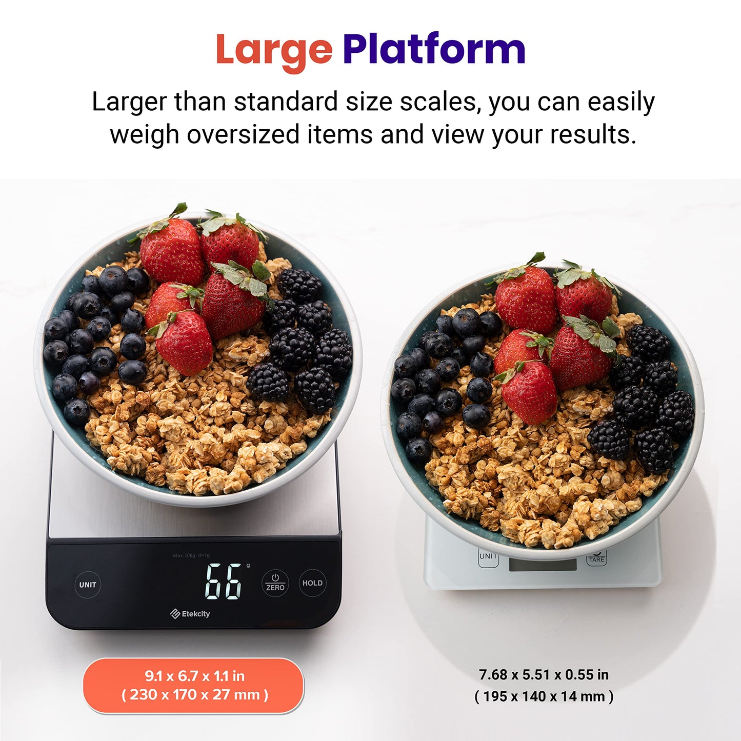 Etekcity Food Kitchen Scale, Digital Grams and Ounces for Weight Loss, Baking, Cooking, Keto and Meal Prep, LCD Display, Medium, 304 Stainless Steel