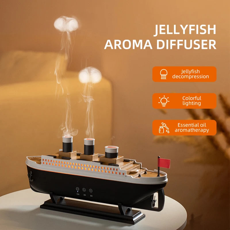 Jellyfish Spray Titanic Ship Night Lights with Ultrasonic Air Humidifier 250ml Water Tank Aroma Essential Oil Diffuser for Home